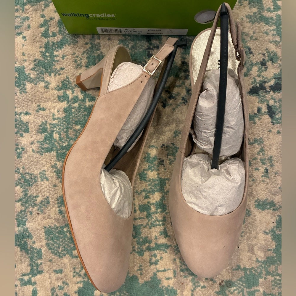Walking Cradles “Jolly” Slingback Mules in Light Taupe Suede Leather,NWT - Picture 1 of 5